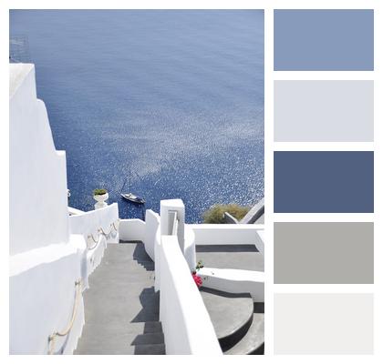 Greece Santorini Steps Water Sea Image